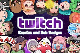 create cute twitch emotes and sub badges in chibi style