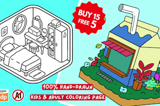 draw bold and easy doodle kawaii, cozy coloring pages for children and adult KDP
