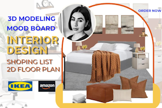 modern interior mood board and shopping list, ikea and amazon
