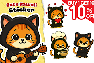 draw cute kawaii hand drawn simple cartoon character for sticker, mascot logo