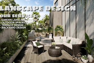 design garden landscape, outdoor space, terrace, backyard