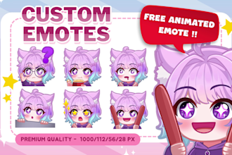 create cute chibi twitch emotes, sub badges, animated emotes for your stream