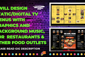 design static, digital TV menu board for restaurant and other food business