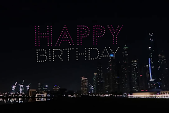 create 3d drone light show animation for events video and happy birthday video