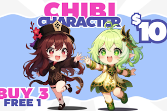 create cute chibi character for your oc, fanart, vtuber reference