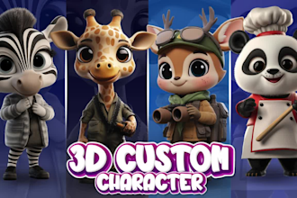 design 3d cute character, animal, mascot, chibi, cartoon style and rendering