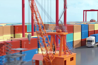 make a 3d industrial warehouse container storage and etc