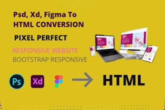 convert psd ,figma, xd to html, tailwind,bootstrap