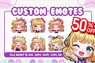 create cute chibi emotes, animated emotes, sub badges for vtuber, stream, twitch