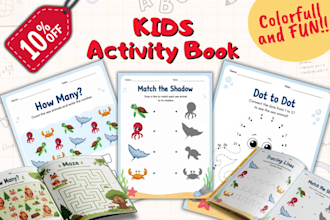 design kids activity book, coloring book, and worksheets