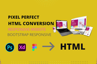 convert PSD figma xd to HTML CSS bootstrap responsive website