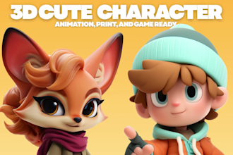 design 3d cute character modeling mascot, animals, cartoon for game and 3d print