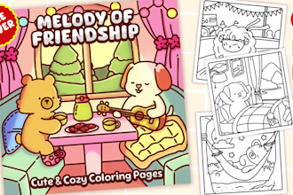 draw cute bold and easy coloring pages, doodle line art for kids and adult, KDP