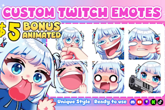 draw emotes, chibi emotes, twitch emotes, animated emotes, vtuber for stream