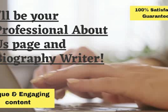 write professional biography and about us page of up to 300 words for you