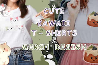 create cute kawaii, doodle t shirt,merch design and pattern