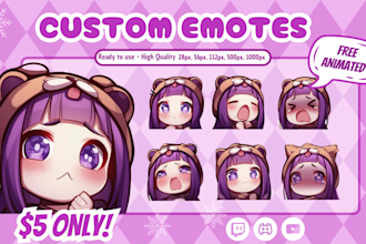create cute chibi emotes, animated emotes, sub badges for vtuber, twitch, stream