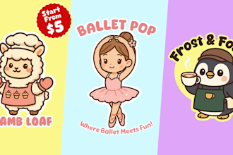 design cute chibi cartoon character mascot logo, sticker, tshirt