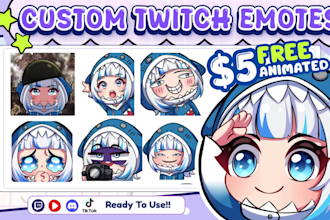 draw twitch emotes, chibi emotes, animated emotes, vtuber for stream