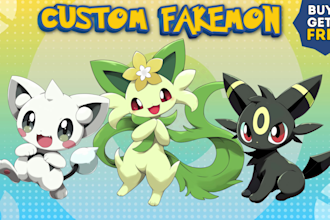draw custom fakemon, pokemon characters, fusion, and pokemon trainer art