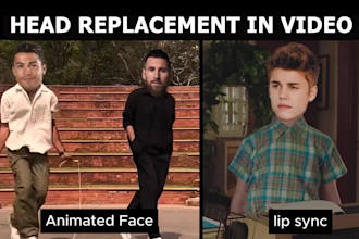 face swap, head replacement with face animation, lip sync