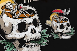 draw a skull, skeleton theme illustration for your branding