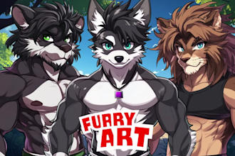 draw original furry art, fursona, furry character and anthro