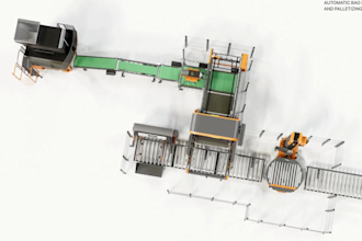 create industrial warehouse animation 3d end line packaging palletizing video