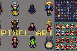 do 2d game rpg retro pixel art and assets,animated gif tileset sprite sheet bit