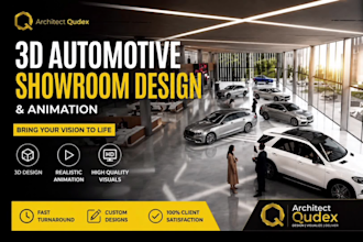 design 3d automotive showroom, car dealership car park driveway and parking area