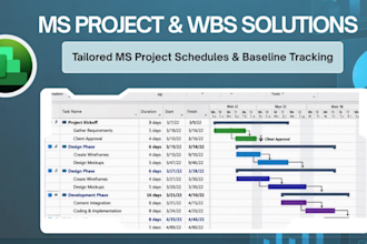 create a professional ms project gantt chart, wbs, and project schedule