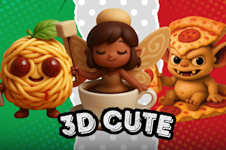 create 3d cute character illustration of animals, human, and many more