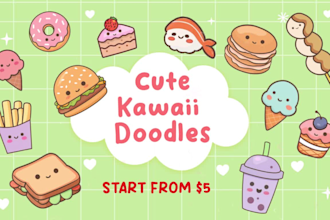 draw cute kawaii doodles cartoon for stickers, emoticon or for any purpose