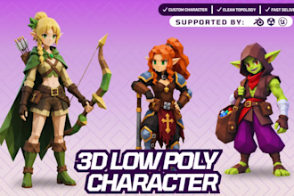 create custom 3d low poly characters for games, rigging, and animation