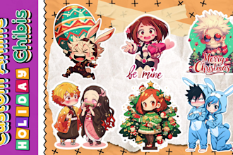 create  custom festive anime chibi stickers for any holiday