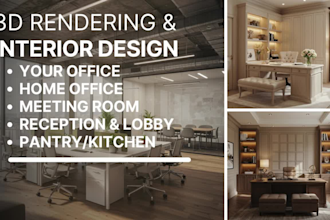 design realistic 3d office, home office, and workspace