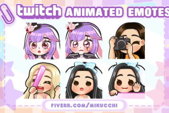 make cute chibi animated emotes GIF, alert for twitch, discord, youtube, kick