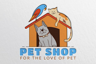 design logo for a pet shop, pet care, cat, veterinary clinic