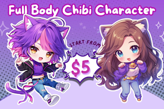 draw cute chibi character from your oc, pfp, vtuber, pet, avatar in anime chibi