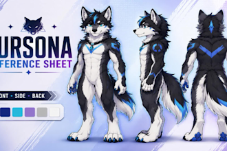 draw furry character turnaround or fursona character reference sheet