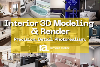 do 3d kitchen bathroom living and bedroom interior design photorealistic render