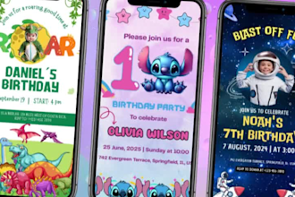 design kids birthday party flyer or invitation within 5 hours