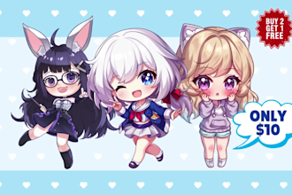 draw cute chibi character for anime fanart, pfp, kawai vtuber