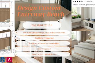 design custom 2d and 3d drawings of entryway benches for you