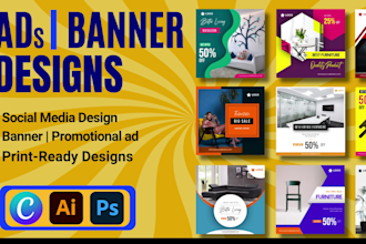 design social media ad, web banner, slider, using canva and adobe creative