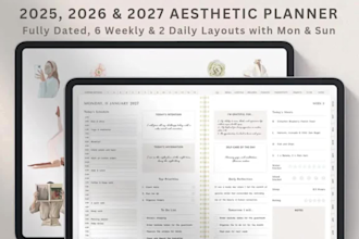create minimalist aesthetic planner, monthly reflection, yearly vision setup,pdf