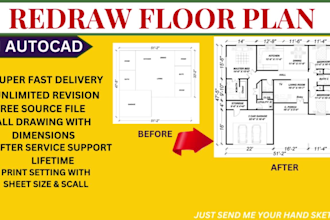 redraw floor plan,site plan and scale accurately for real estate agent