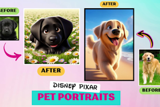 make family pet and car portraits in cartoon disney up pixar style with ai