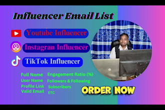 influencer list for instagram, youtube and tiktok email list