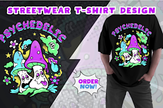 create streetwear t shirt design with cartoon style for your clothing brand